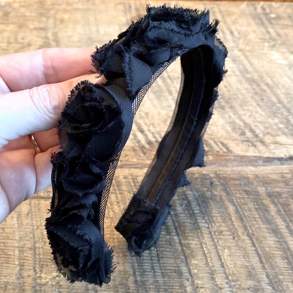 Black Raw Edge Rose Headband